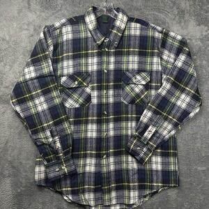 Mountain Tek Shirt Men's Medium Blue Green Plaid Long Sleeve Flannel Wool Blend